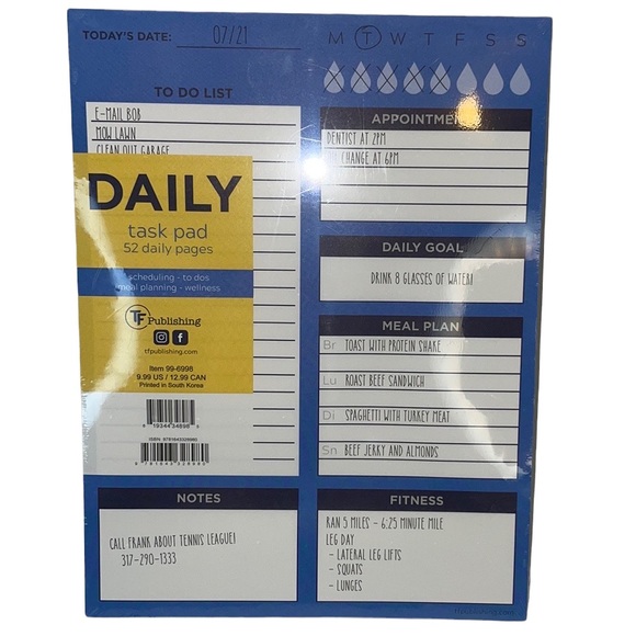 Daily Task Pad | Scheduling | To Dos | Meal Planning | Wellness | 52 Daily Pages - Picture 1 of 1